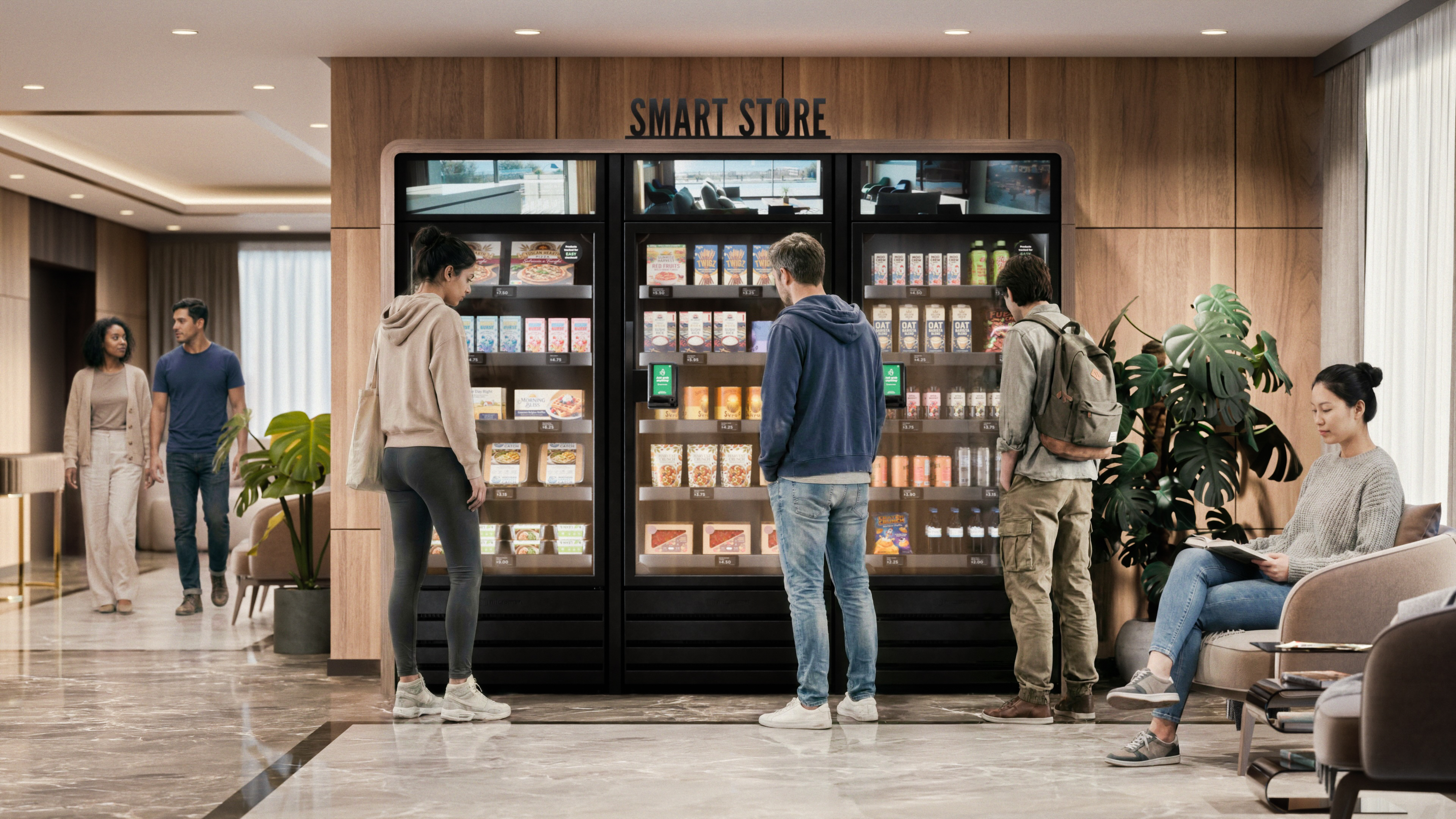 AI smart cooler in an apartment lobby