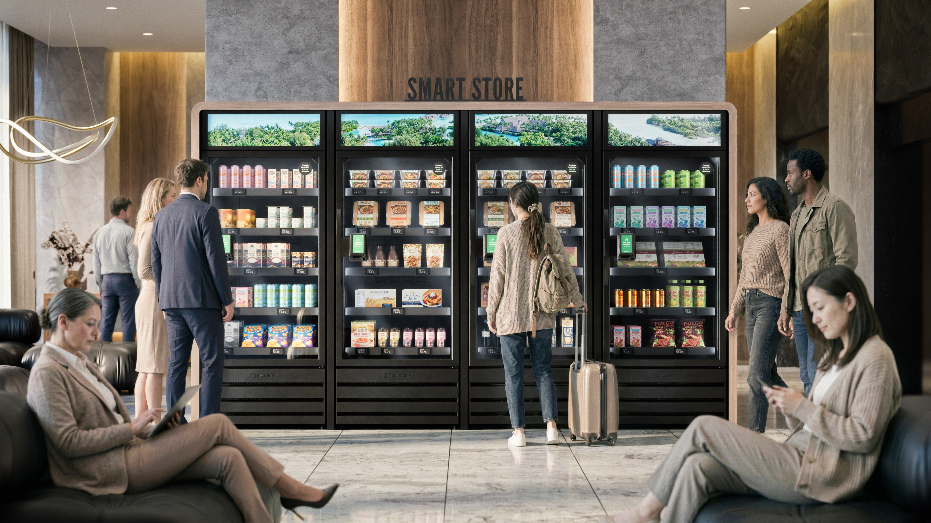 AI smart cooler in a hotel lobby