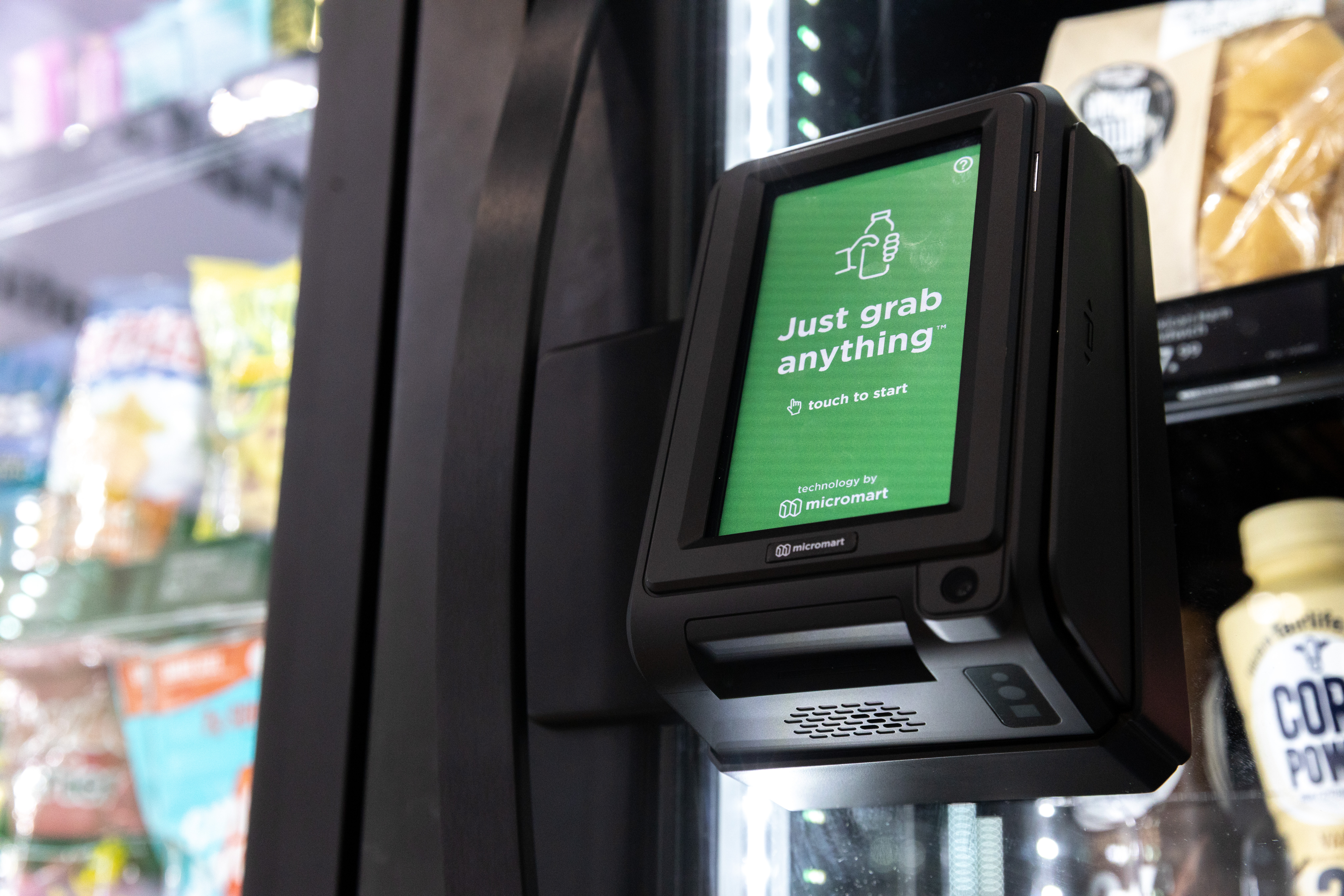 AI cooler payment screen with grab-and-go instructions