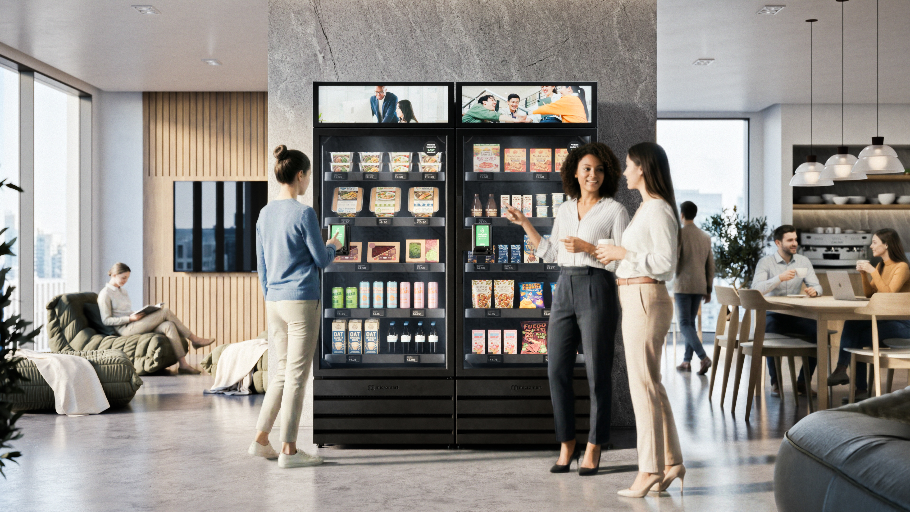AI coolers in an office break area