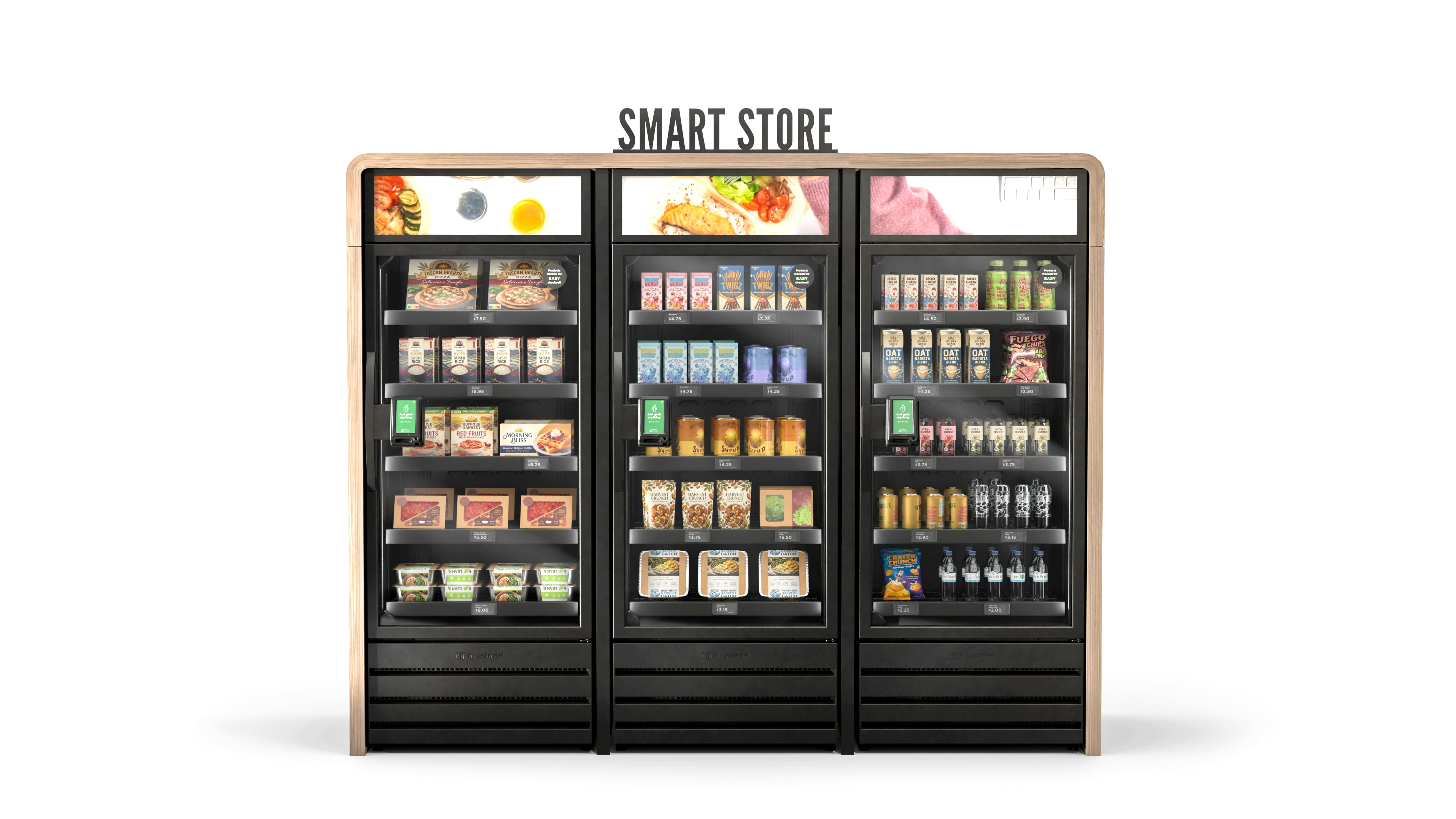 AI smart store cooler with wood enclosure